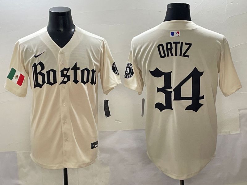 Men 2025 Boston Red Sox #34 Ortiz Cream Five generations Joint Name Nike MLB Jersey style 14->boston red sox->MLB Jersey